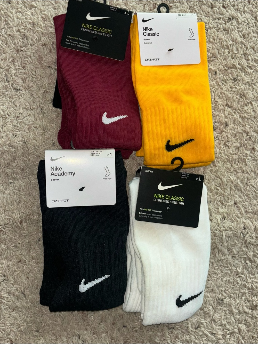 Nike Knee-high soccer socks in Maroon, Gold, Black & White